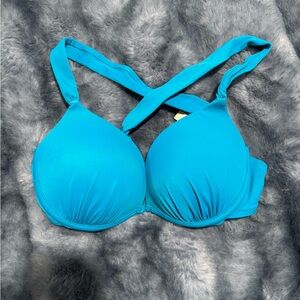 Women's Blue Push Up Cross-Back Bikini Top
